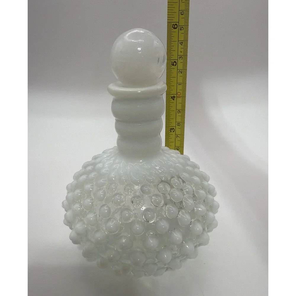 Vintage White Opalescent Hobnail Glass Perfume Decanter Bottle With Stopper